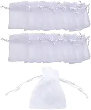 Gunwon 20Pcs Small White Organza Gift Bags, 2.76"x3.54" Jewellery Pouches Organza Bag, Drawstring Bags, Wedding Jewelry Pouches Perfect For Party Supplies, Christmas, Birthday, Anniversary