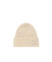 Rib knit wool lamé hat M Ivory