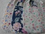 Pack of 3 Bibs Pink & Blue Flowers Cotton Front Towelling Back Handmade Lily