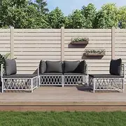 4 Piece Garden Lounge Set with Cushions White Steel, Furniture Sets, Patio Furniture