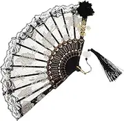 Anneome Lace Hand Fan for Tea Party Elegant Folding Fan with Retro Design for Stage Performance Dark Themed Events and Photography Props Durable Lace and Material