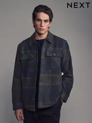 Navy/Brown Borg Lined Check Shacket (B89281) | $124