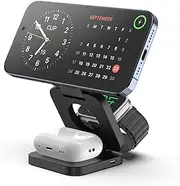 [KU XIU] X55 Fast Wireless Charger, Magnetic Foldable 3 in 1 Charging Station for iPhone 16/15/14/13/12 Plus Pro Max, 5W Portable Charger for Apple Watch 10/9/8/7/6/Ultra, for Airpods 4/3/2/Pro - Black