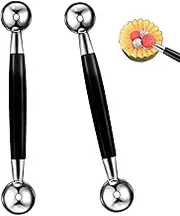 2 Pieces Double-Sided Hollow Out Spoon Stainless Steel Ice Cream Scoop Set Ball Shaper Melon Melon Cutter Balls Small Melon Baller Melon Spoon Melon Ball Cutter for Vegetables Fruit