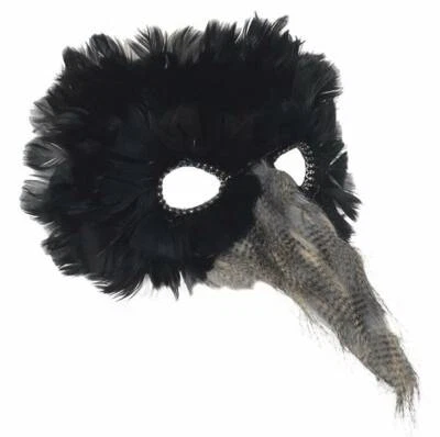 ADULT CROW RAVEN BIRD PLAGUE DOCTOR FEATHER VENETIAN COSTUME MASK BEAK BLACK