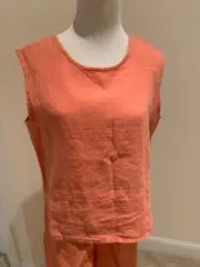 NWT Bryn Walker Burnt Orange coral linen pants set Small