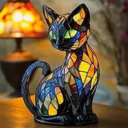 Pubyfun Glow Kitty, Libiyi Sherum GlowKitty, Stained Glass Cat Lamp, Retro Cats Stained Resin Tabletop Night Light, 3D Cute Pet LED Table Lamp for Living Room Bedroom Home Decor (Style A)