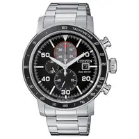 在飛比找旋轉拍賣優惠-CITIZEN 星辰 光動能時間計時碼錶不鏽鋼腕錶-黑x銀/