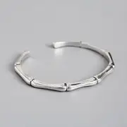 [HEYONA] Women Jewelry 925 Silver Sterling Bracelet Fashion Cuff Bangle Chain Bracelets,Simple Bamboo Joint Cuff Bangle Adjustable Open Lucky Amulet Bracelet Eternity Jewelry Clothing Acc (Color : Silver)