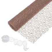Flower Wrapping Mesh Paper, 15ft Floral Bouquet Craft Package with Ribbon, Khaki