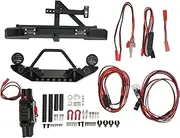 RC Front Rear Bumper Aluminum Alloy Heavy Duty Winch Plate Trailer Hitch with LED Light for 1/10 RC Car Models GN8 SCX10 CC01 Black