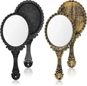 2 Pieces Vintage Handheld Mirror Portable Embossed Flower Mirror Hand Held Decor