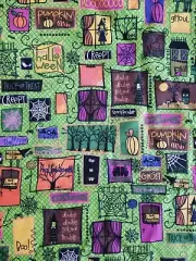 HALLOWEEN GREEN PUMPKINS WITCH SPIDER WEBS KITCHEN 42X14 TABLE RUNNER