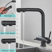 Pure Water Kitchen Faucet Pull Out Sprayer Head 360 Rotate Filtered Water Tap Deck Mounted Hot Cold Water Mixers Dual Handle Matte Black