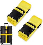 [Xandira] 2pcs Luggage Suitcase Straps Set, Thickened Luggage Belt with Quick Release Buckle, Adjustable Black Travel Luggage Straps Travel Accessories for Suitcase Baggage (Yellow)