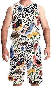 [KQNZT] Basketball Jerseys Shorts Sport Set, Jersey Shorts Outfit Set, Men's Basketball Jersey, Spring Flower Bird Lovely Floral
