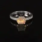 925 Sterling Silver Natural Ethiopian Opal and White Topaz Solitaire Women Ring