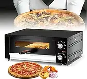 1100W Commercial Electric Pizza Oven,12-Inch Countertop Pizza Maker with Crumb Tray,Visual Window/Easy to Clean/122°F~572°F&Timer Control,for Hotel Restaurant Home Bake Pretzels Baked