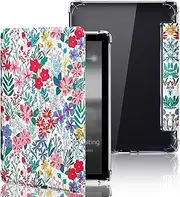 MOKASE Case for 7 inch Kindle Paperwhite (12th Generation, 2024) & Kindle Colorsoft Signature Edition, Flexible Clear TPU Bumper PU Leather E-Reader Cover with Smart Auto Wake/Sleep, Floral