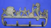 Beach House Entryway Coat Rack Wall Mounted, Cast Iron Bronze Look,11 1/4", H-34