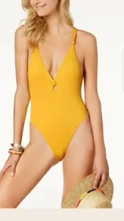 Dolce Vita Ribbed Strappy Back High-Cut Cheeky One Piece Swimsuit M NWT $125