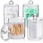 4 Pack Qtip Holder Dispenser for Cotton Swabs, Balls, Pads, Clear