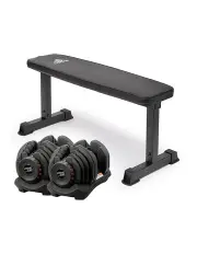 [PowerTrain] 2x 40kg Adjustable Dumbbells Weights Home Gym w/10437 Adidas Bench