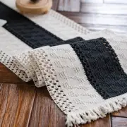 Alynsehom Macrame Table Runner Cream Beige and Black Boho Table Runners with ...