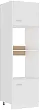 White Engineered Wood Microwave Cabinet 60x57x207 cm with Ample Storage and Durable Design for Organized Kitchen Space
