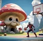Ant Man Playing Basketball Versus A Large Mushroom 8x10 Laminated Art