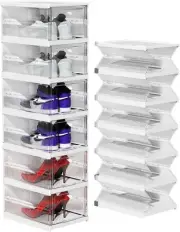Shoe Boxes Clear Plastic Stackable, Shoe Storage Organizer Boxes Easy Install...