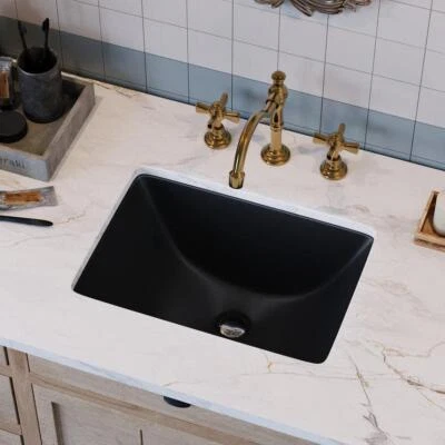 DEERVALLEY Undermount Bathroom Sink 18" L Ceramic with Overflow Hole in Black