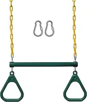 Jungle Gym Kingdom 18" Trapeze Swing Bar Rings 48" Heavy Duty Chain Swing Set Accessories & Locking Carabiners (Green)