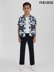Reiss Airforce Blue/White Purkiss 3-9 yrs Printed Cuban Collar Shirt (N94949) | $75