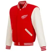 NHL Detroit Red Wings Reversible Fleece Jacket PVC Sleeves 2 Patches Logo Red