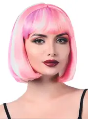 Pastel Pink and Purple Womens Bob Costume Wig with Fringe