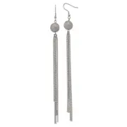 Stainless Steel Polished Laser Cut Bead W/ Tassel Dangle Earrings