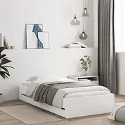 vidaXL Elegant White Bed Frame with Drawers - Engineered Wood, 90x190 cm Modern Mattress Base, Bedroom Storage Solution