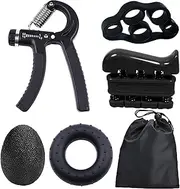 FitBeast Hand Grip Strengthener Forearm Grip Workout Kit - 5 Pack, Adjustable Hand Gripper, Finger Exerciser, Finger Stretcher, Exercise Ring & Stress Relief Grip Ball for Athletes