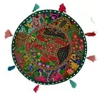17" Indien Vintage Floor Pillow Cover Throw With Bohemian Patchwork Dark Green