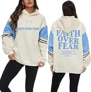 [KPSTRO] Faith Over Fear Hoodie for Women Christian Jesus Inspirational Sweatshirts Religious Sayings Pullover Sweater Tops