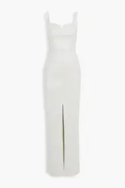 Aidan Mattox NEW Square Neck Jacquard Front Slit Column Gown In Silver Size 14