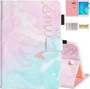 [Dteck] Case for Samsung Galaxy Tab A 8.0 (2015), SM-T350/355/357, PU Leather Lightweight Folio Case with Card Slots/Stand Features, Cute Cartoon Protective Cover, Pink Blue Smile