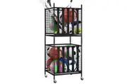 2 Pcs Sports Balls Storage Cart Rack with Elastic Straps Stackable Cage Garage Organiser for Basketball Football Kids Toy Home Gym