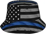 [JBYJBX] American Thin Blue Line Flag Print Unisex Bucket Hat Fisherman Cap Summer Travel Sun Protection Outdoor Activities, Black, One Size