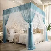 4 Corner Post Double-Layer Lace Bed Canopy Curtains with 4 Openings - Lightproof & Dustproof Princess-Style Curtains for Adults, Girls - Fits Twin Full Queen King Beds(Blue,120 * 200cm)