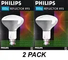2 x Philips 100W Incandescent R95 Reflector Light Globes Bulbs Bayonet B22