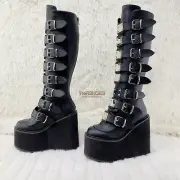 Swing 815WC Black Matte Goth Wide Calf Knee Boots 5.5" Platform DEMONIA NY