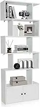 Costway 6-Tier Geometric Bookcase with Doors, S-Shaped Z-Shelf Bookshelf with Anti-toppling Devices, Cabinet with Doors, Freestanding Display Shelf and Room Divider for Living Room, Bedroom, Study
