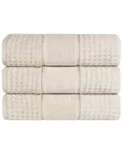 Superior Set of 3 Zero Twist Cotton Waffle Honeycomb Plush Soft Absorbent Bath Towels 3 pc NoColor